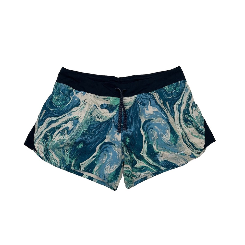 Patagonia Nine Trails Lined Running Shorts Womens S Blue Green Marble Gorpcore